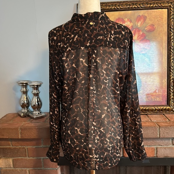 Guess Sheer Leopard Print Long Sleeve Button Down Women’s Shirt Size L - Picture 5 of 8